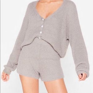 Nasty Gal What A Pearl Wants Fluffy Knit lounge set in gray